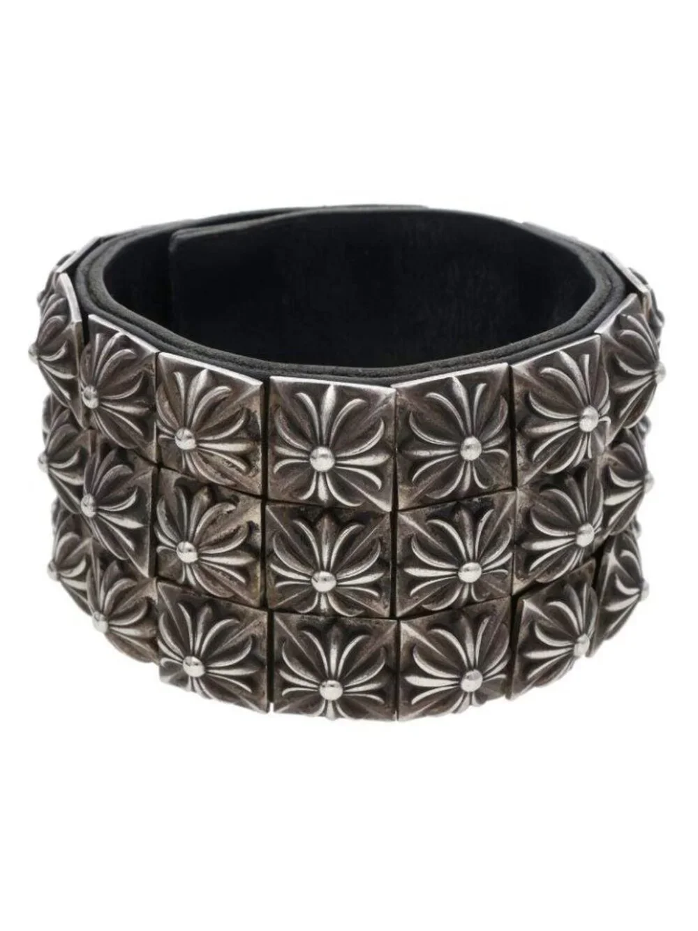 Chrome Hearts Zero Stud Trpl Row Pyramid Triple Leather Bracelet